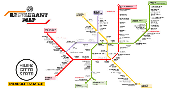 La mappa della metro coi ristoranti al posto delle stazioni