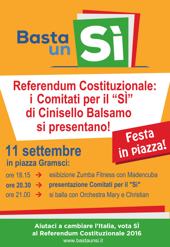 Referendum: i comitati per il Sì in festa in piazza Gramsci