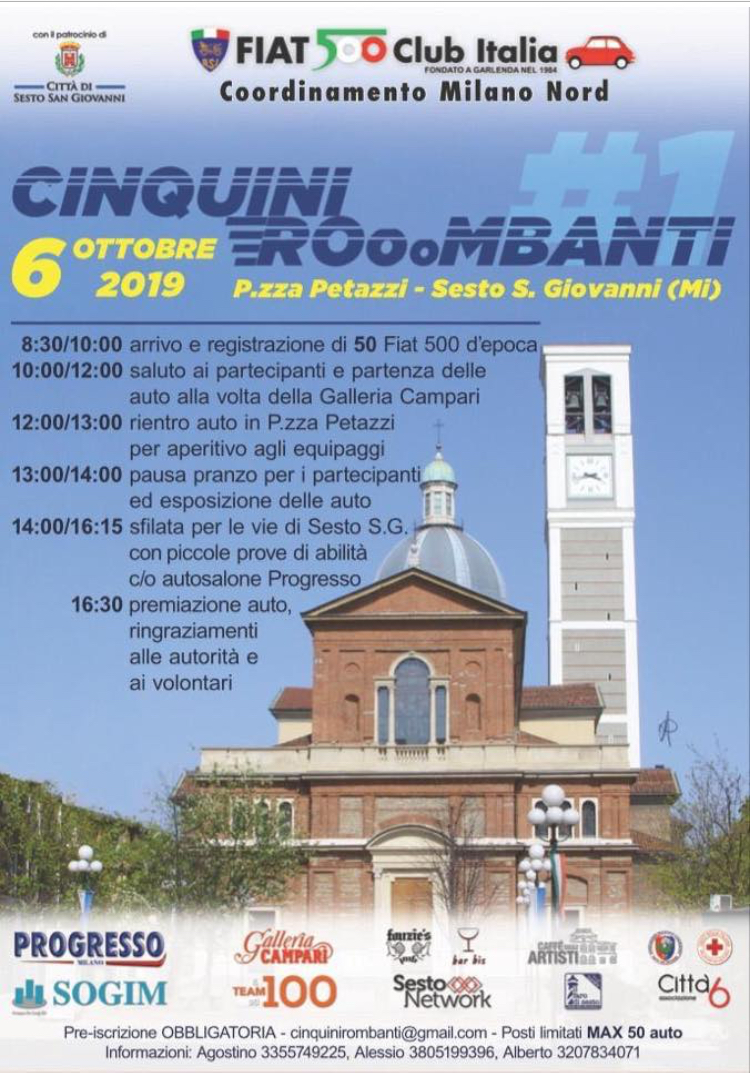 Sesto San Giovanni, “CINQUINI ROMBANTI #1” in piazza Petazzi per il raduno della mitica 500