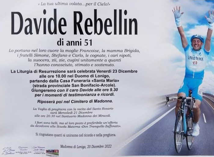 Davide Rebellin, venerdì i funerali nel Duomo di Lonigo