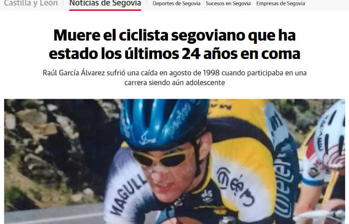 Muore ciclista spagnolo in coma da 24 anni