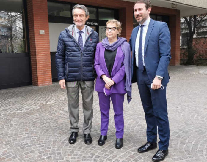 Il Presidente di Regione Lombardia Attilio Fontana, Elisabetta Fabbrini e il sindaco di Cinisello Balsamo Giacomo Ghilardi