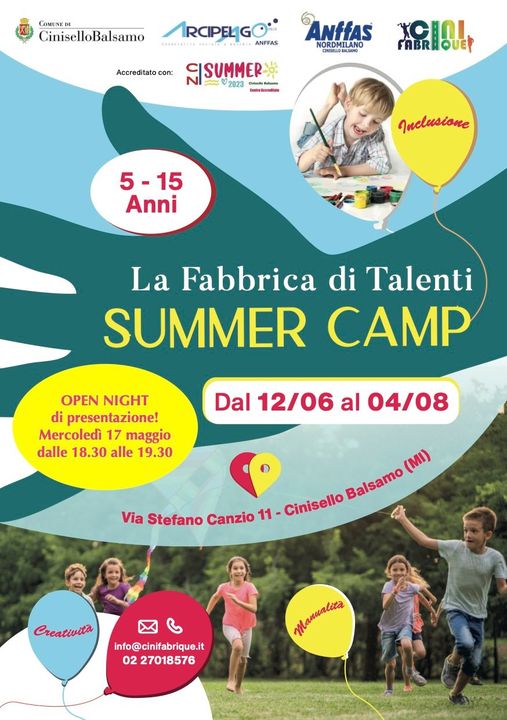 Cinisello Balsamo: torna il Summer Camp estivo di Cinifabrique.  Aperte le iscrizioni per la “Fabbrica di Talenti”