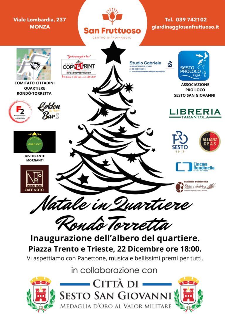 Sesto San Giovanni, Natale in quartiere Rondò Torretta: domani l’inaugurazione dell’albero in p.zza Trento e Trieste