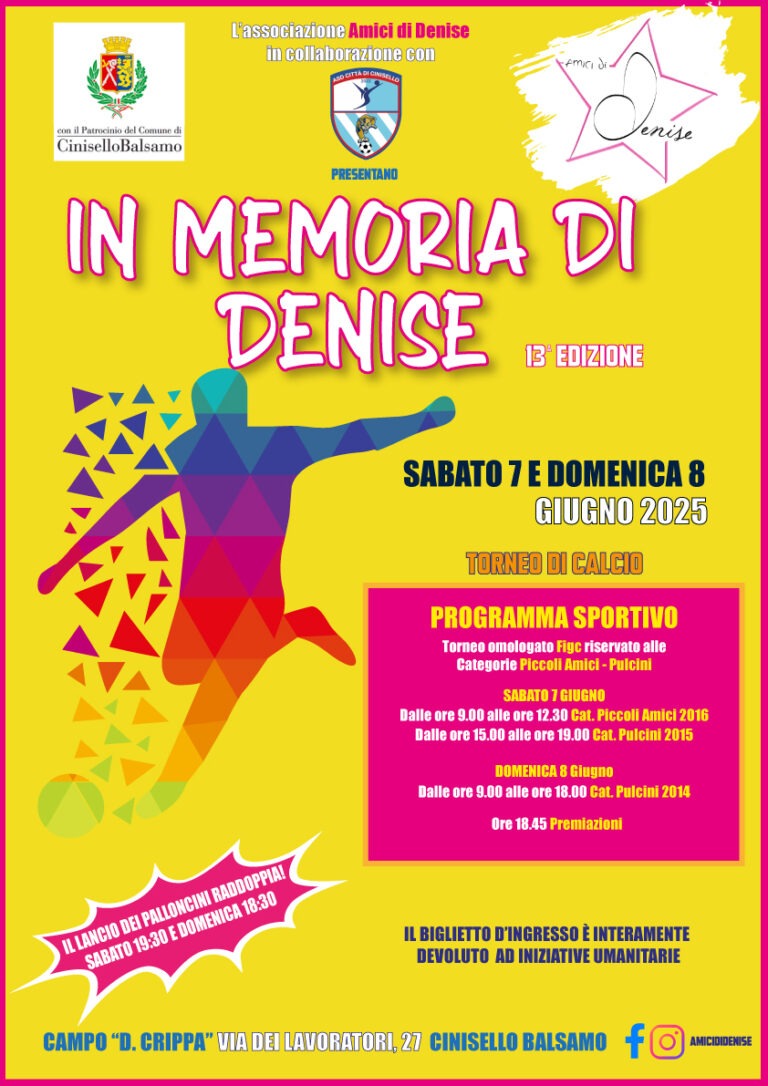 Cinisello Balsamo, weekend a tutto calcio nel Torneo in Memoria di Denise